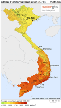 bản đồ bức xạ Việt Nam(nguồn SolarGis)